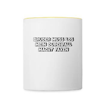 Bruder muss los mein Durchfall macht Faxen - Tasse zweifarbig - Weiß/Gelb - Vorne