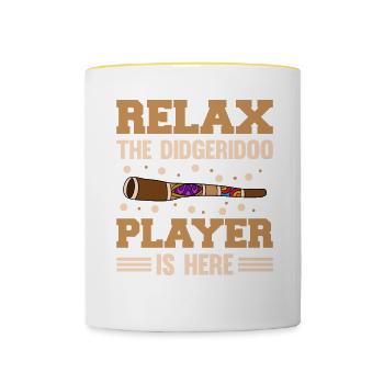 Détendez-vous Le joueur de didgeridoo est ici - Mug contrasté - blanc/jaune - Devant