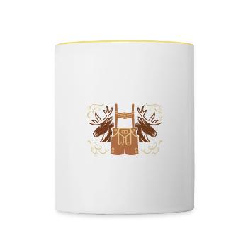 Trachtenshirt i braach koa Lederne Lausbua - Tasse zweifarbig - Weiß/Gelb - Vorne