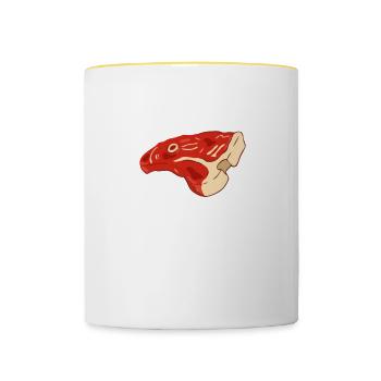 Ich habe es bei einer Fleischverlosung Metzger Metzgerei gewonnen - Tasse zweifarbig - Weiß/Gelb - Vorne