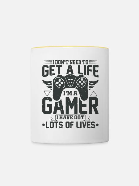 Gamer gaming zocken Computerspiel Controller - Tasse zweifarbig - Weiß/Gelb