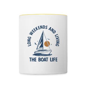 Segelboot Kapitän Spruch Zum Segeln - Tasse zweifarbig - Weiß/Gelb - Vorne