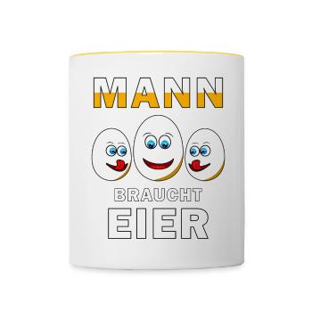 MANN BRAUCHT EIER - Tasse zweifarbig - Weiß/Gelb - Vorne
