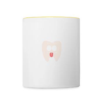 Je suis dentiste Je ne vieillis pas - Mug contrasté - blanc/jaune - Devant