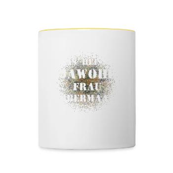 Das heißt Jawohl Frau Obermaat Bundeswehr Soldat - Tasse zweifarbig - Weiß/Gelb - Vorne