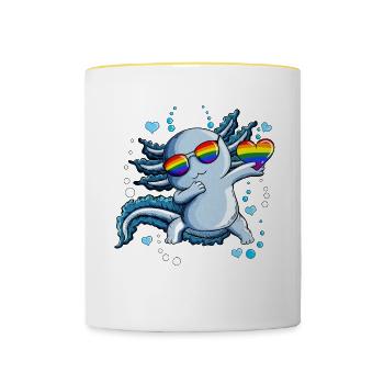 Coeurs Bulles Sous-marine LGBTQ Coeur Axolotl - Mug contrasté - blanc/jaune - Devant
