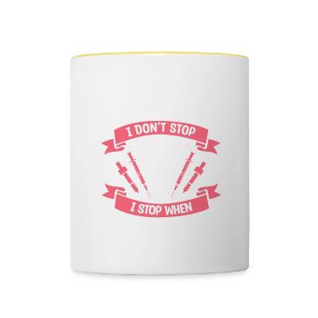 Je suis immunologiste Je n’arrête pas quand je suis fatigué - Mug contrasté - blanc/jaune - Devant