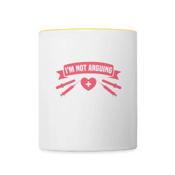 Allergologue Je ne discute pas, j’explique simplement pourquoi - Mug contrasté - blanc/jaune - Devant