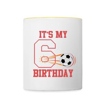 Football Player 6th Birthday Football Sports Coach - Contrasting Mug - white/yellow - Front