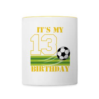 Football player 13th birthday Football - Contrasting Mug - white/yellow - Front