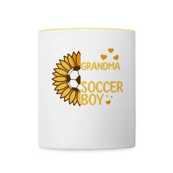 Grand-mère aime les jeunes sportifs de football - Mug contrasté - blanc/jaune - Devant