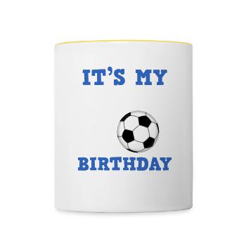 Joueur de football 1er anniversaire entraîneur sportif de football - Mug contrasté - blanc/jaune - Devant