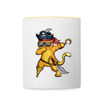 Pirate Chat Pirate Costume Chat Squelette Poisson - Mug contrasté - blanc/jaune - Devant