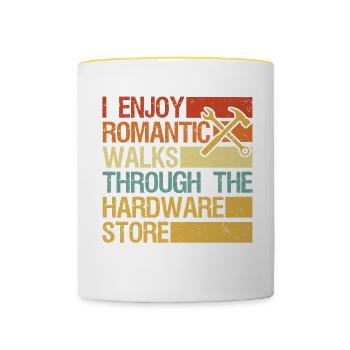I Enjoy Romantic Walks Through The Hardware Store - Contrasting Mug - white/yellow - Front