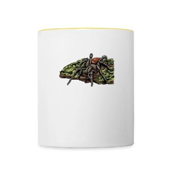 Vogelspinne I Tarantula Terrarium Motiv für - Tasse zweifarbig - Weiß/Gelb - Vorne
