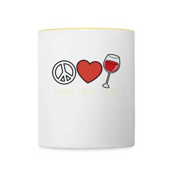 Peace Love Wine Drinking Lovers Buveurs - Mug contrasté - blanc/jaune - Devant