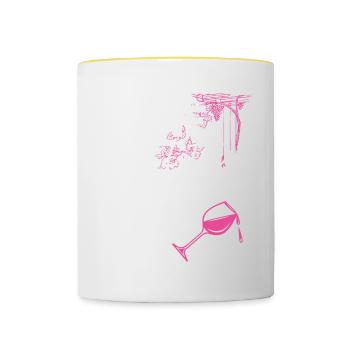 Vin un peu rire beaucoup boire amoureux - Mug contrasté - blanc/jaune - Devant