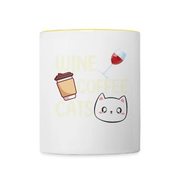 Wein Kaffee Katzen Trinken Liebhaber Trinker - Tasse zweifarbig - Weiß/Gelb - Vorne
