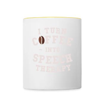 I Turn Coffee Into Speech Therapy SLP - Contrasting Mug - white/yellow - Front