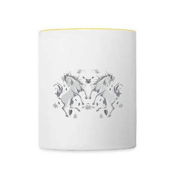 Was ist besser als ein Einhorn? Zwei Einhörner - Tasse zweifarbig - Weiß/Gelb - Vorne