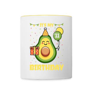Avocado lover 11th birthday guacamole - Contrasting Mug - white/yellow - Front