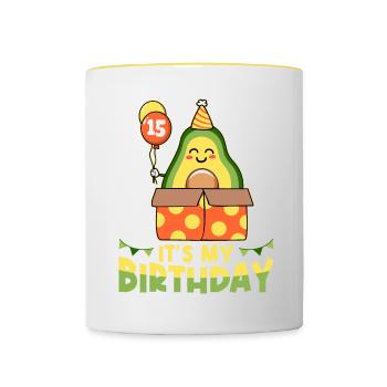 Avocado lover 15th birthday guacamole - Contrasting Mug - white/yellow - Front
