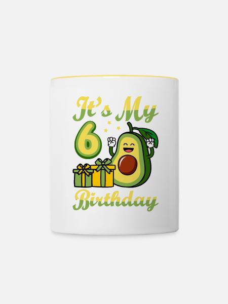 Avocado Lover 6. Geburtstag Guacamole Avocados - Tasse zweifarbig - Weiß/Gelb