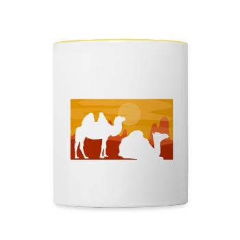 Was ist besser als ein Kamel? Zwei Kamele - Tasse zweifarbig - Weiß/Gelb - Vorne