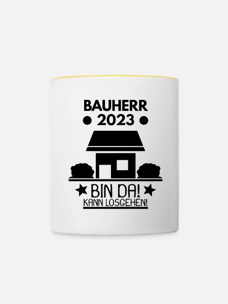 Bauherr 2023 Hausbau Baustelle - Tasse zweifarbig - Weiß/Gelb