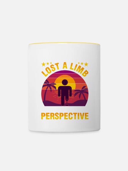 Amputee has lost a limb - Contrasting Mug - white/yellow