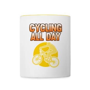 Faire du vélo toute la journée - Mug contrasté - blanc/jaune - Devant