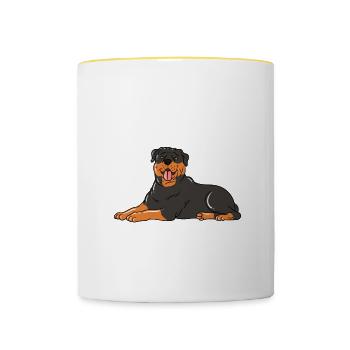 Je veux vraiment caresser mon Rottweiler - Mug contrasté - blanc/jaune - Devant