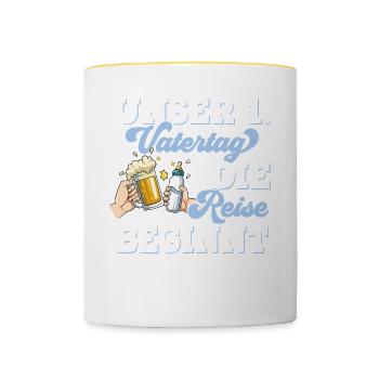 Erster Vatertag - Tasse zweifarbig - Weiß/Gelb - Vorne