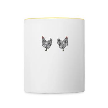 Amrock Huhn I Chicken Geflügel Motiv für - Tasse zweifarbig - Weiß/Gelb - Vorne
