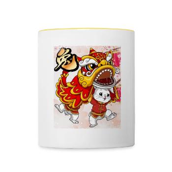 Année du Lapin Nouvel An lunaire Chinois - Mug contrasté - blanc/jaune - Devant