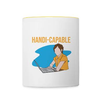Prothèse de bras amputée Je suis Handi-capable - Mug contrasté - blanc/jaune - Devant