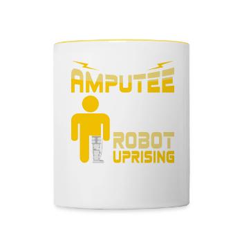 Prothèse robotisée jambe-bras amputée avec jambes - Mug contrasté - blanc/jaune - Devant