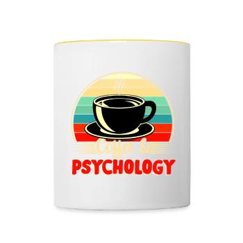 Café et psychologie Professeur de psychologie - Mug contrasté - blanc/jaune - Devant