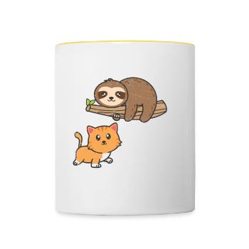 Abgelenkt Von Faultieren Und Katzen Niedliche - Tasse zweifarbig - Weiß/Gelb - Vorne