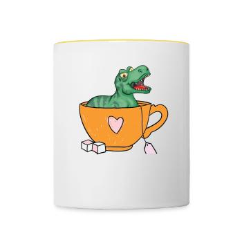 Tea Rex Chai Drinker Tea Lovers Chai Tea Party - Contrasting Mug - white/yellow - Front