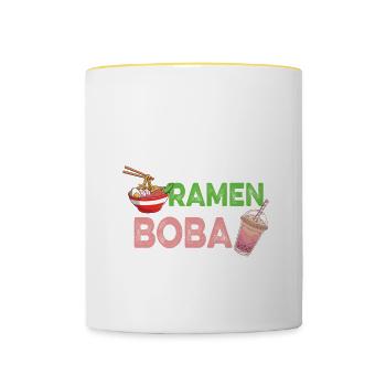 Chats Ramen Boba Thé Chai Buveur de thé Amateurs de thé - Mug contrasté - blanc/jaune - Devant