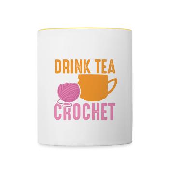 Just Want To Drink Tea And Crochet Chai Tea - Contrasting Mug - white/yellow - Front
