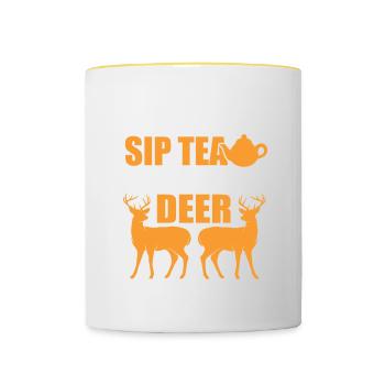 Siroter du thé et regarder les buveurs de cerf chai - Mug contrasté - blanc/jaune - Devant