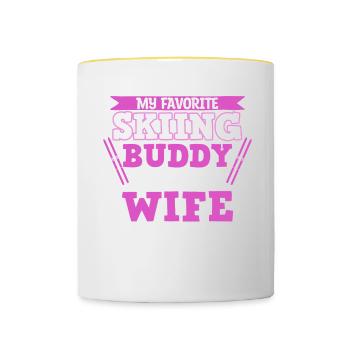 Skiing Buddy m’appelle femme Ski Snow - Mug contrasté - blanc/jaune - Devant