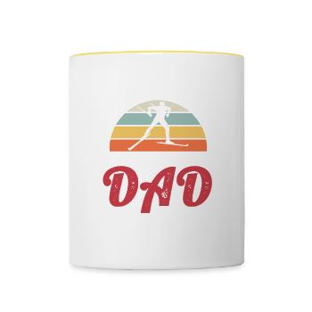 Skiing Buddy m’appelle papa ski skieurs sur neige - Mug contrasté - blanc/jaune - Devant