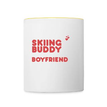 Un copain de ski m’appelle mon petit ami Snow - Mug contrasté - blanc/jaune - Devant