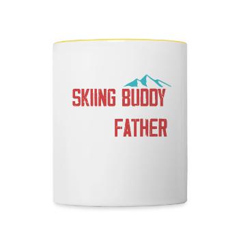 Skiing Buddy m’appelle Père Ski Neige - Mug contrasté - blanc/jaune - Devant