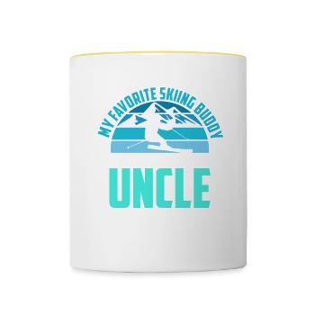 Skiing Buddy m’appelle Oncle Ski Neige - Mug contrasté - blanc/jaune - Devant