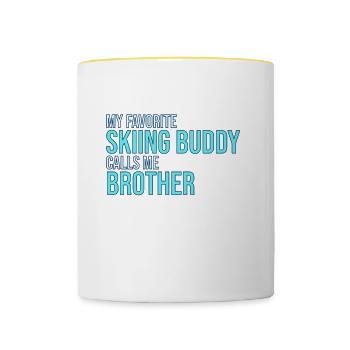 Skiing Buddy m’appelle Brother Ski Snow - Mug contrasté - blanc/jaune - Devant
