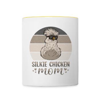 Silkie Chicken Mom Poulet chinois en soie - Mug contrasté - blanc/jaune - Devant